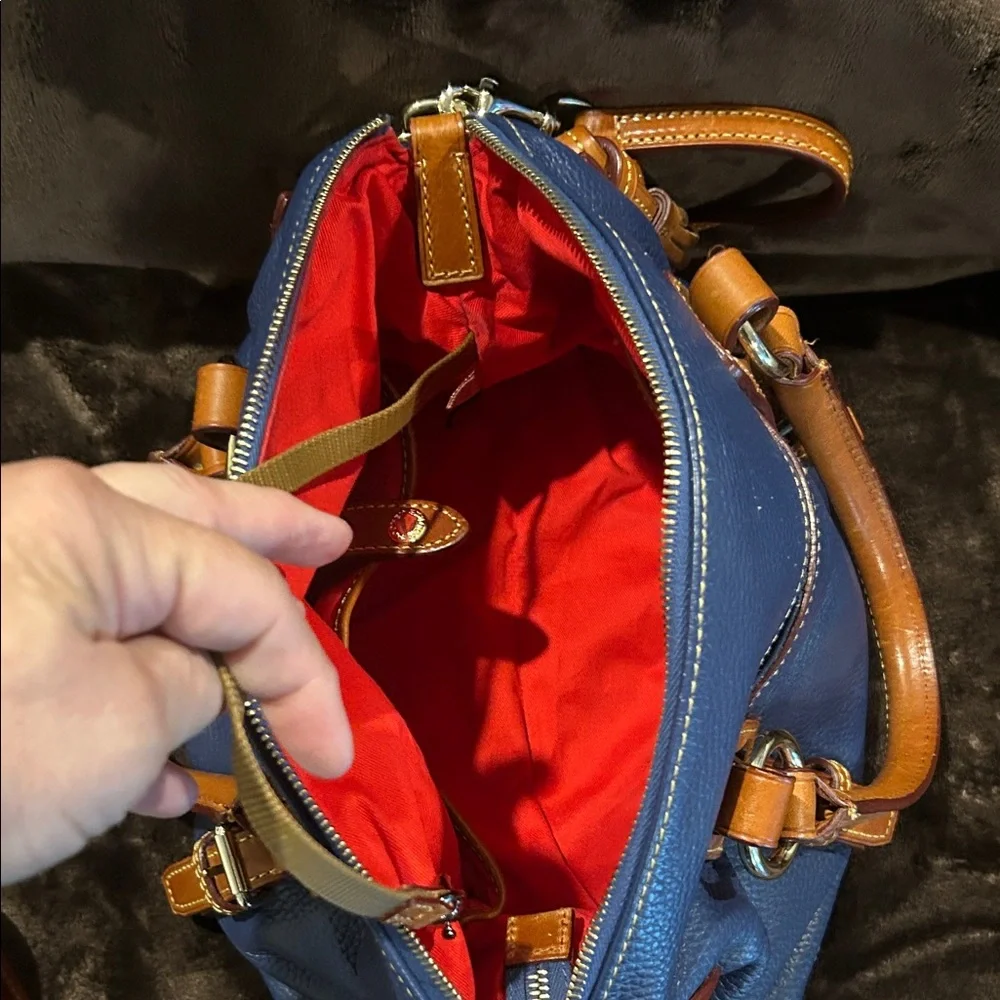 Dooney & Bourke Navy Satchel with Brown Trim - Picture 9 of 16